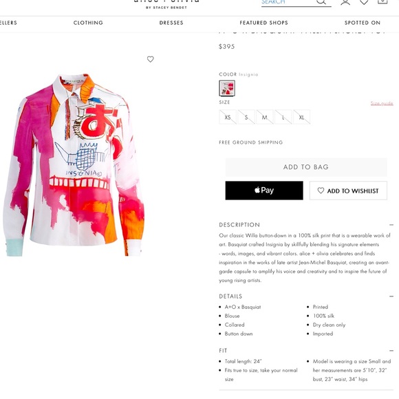 Alice + Olivia Willa Basquiat Pink Red Multi Placket Top - Picture 3 of 13